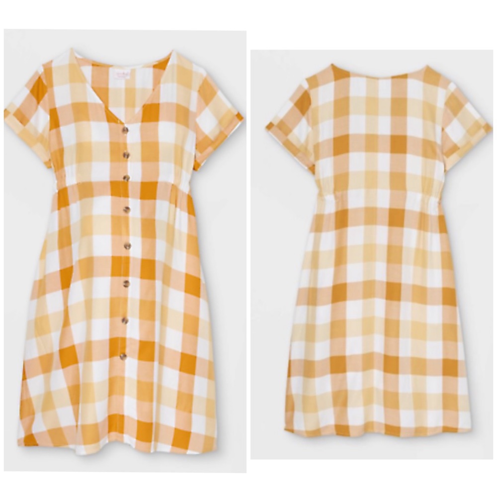 NEW! Isabel Maternity by Ingrid & Isabel Yellow Plaid Midi Dress